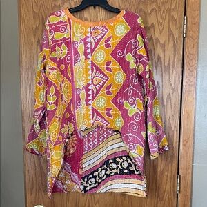 Boho Patchwork Tunic in Pink & Yellow
